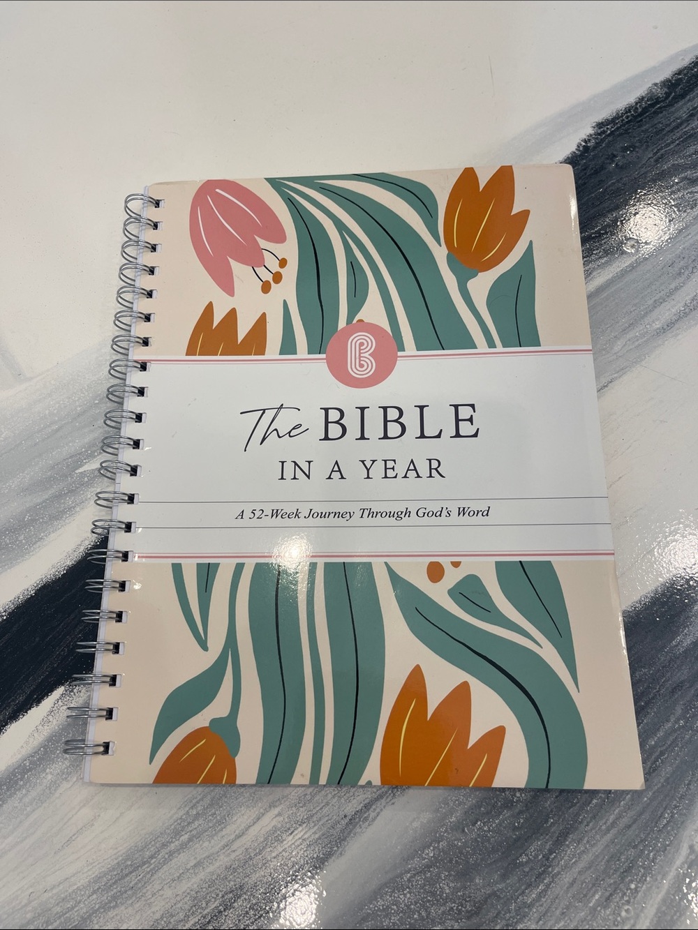 NEW The Bible in a Year Spiral Notebook - Floral Pink & Teal